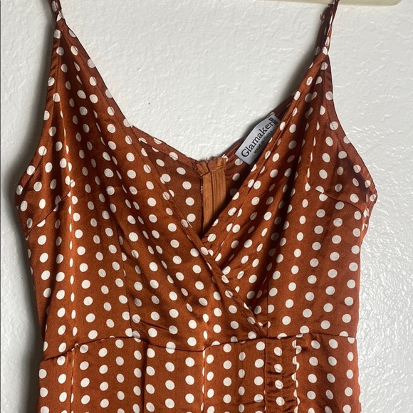 Glamaker Polka Dot Brown Wrap Dress Size L - Picture 6 of 12
